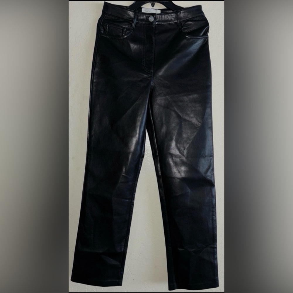 Aritzia Wilfred Melina Black Vegan Leather Straight Taper Leg Pants .